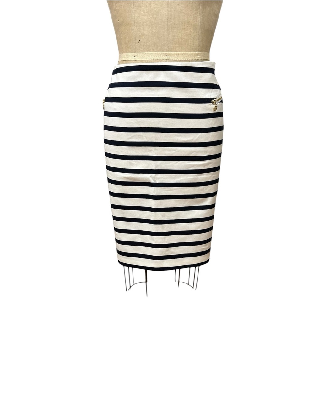 NWT Anne Klein White/Midnight Stripe Skirt Gold Zipper Pockets Size 16 Career